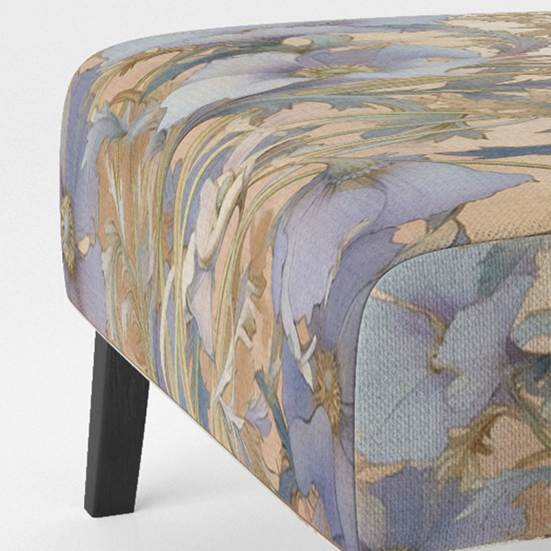 Retro Collage Blooming White Chrysanthemum - Velvet Upholstered Farmhouse Slipper Chair, Purple Accent Chair