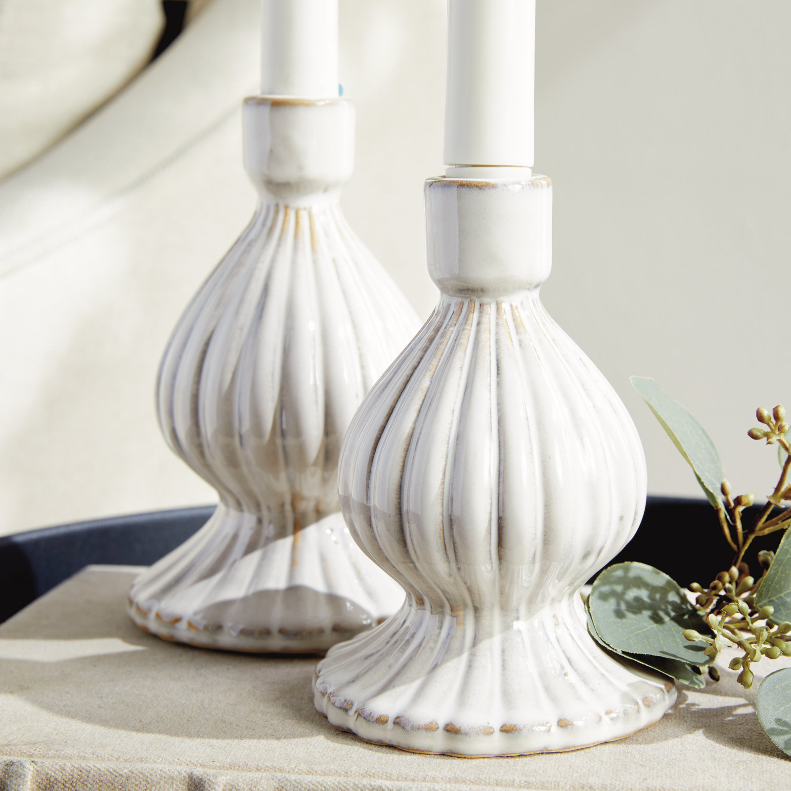 Gallagher Candlestick Holder, Cream