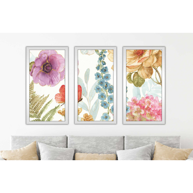 Rainbow Seeds Flowers III - cadre photo 3 pièces, impression multi-pièces, H 33,5 po x l 52,5 po x P 1 po
