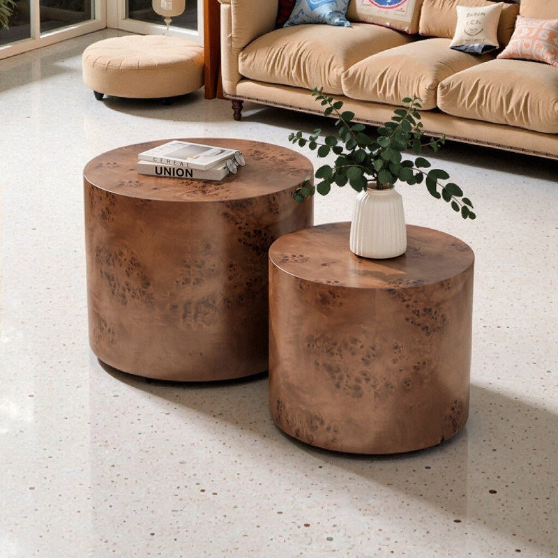 Ensemble de 2 tables d'appoint rondes en bois, Marron foncé