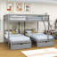 Lit double superposé double au-dessus de simple et double en bois avec tiroirs de rangement intégrés et échelle-1310052809