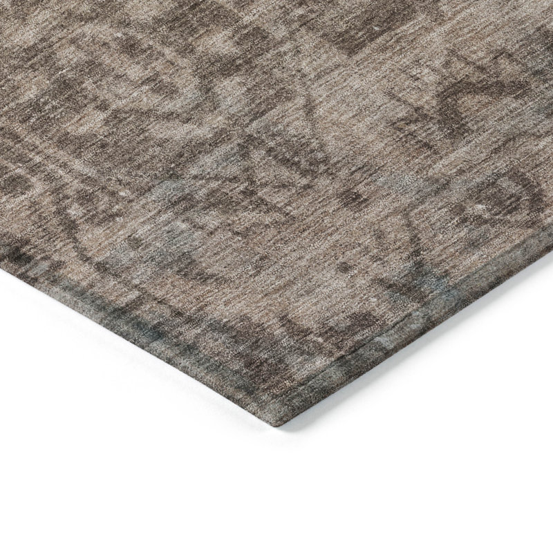 Machine Washable Indoor/Outdoor Christain ACN1228 Brown Rug, Rectangle 1'8" x 2'6"