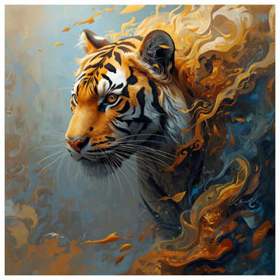 Tiger With Abstract Flames Quilted Bedspread All Sizes