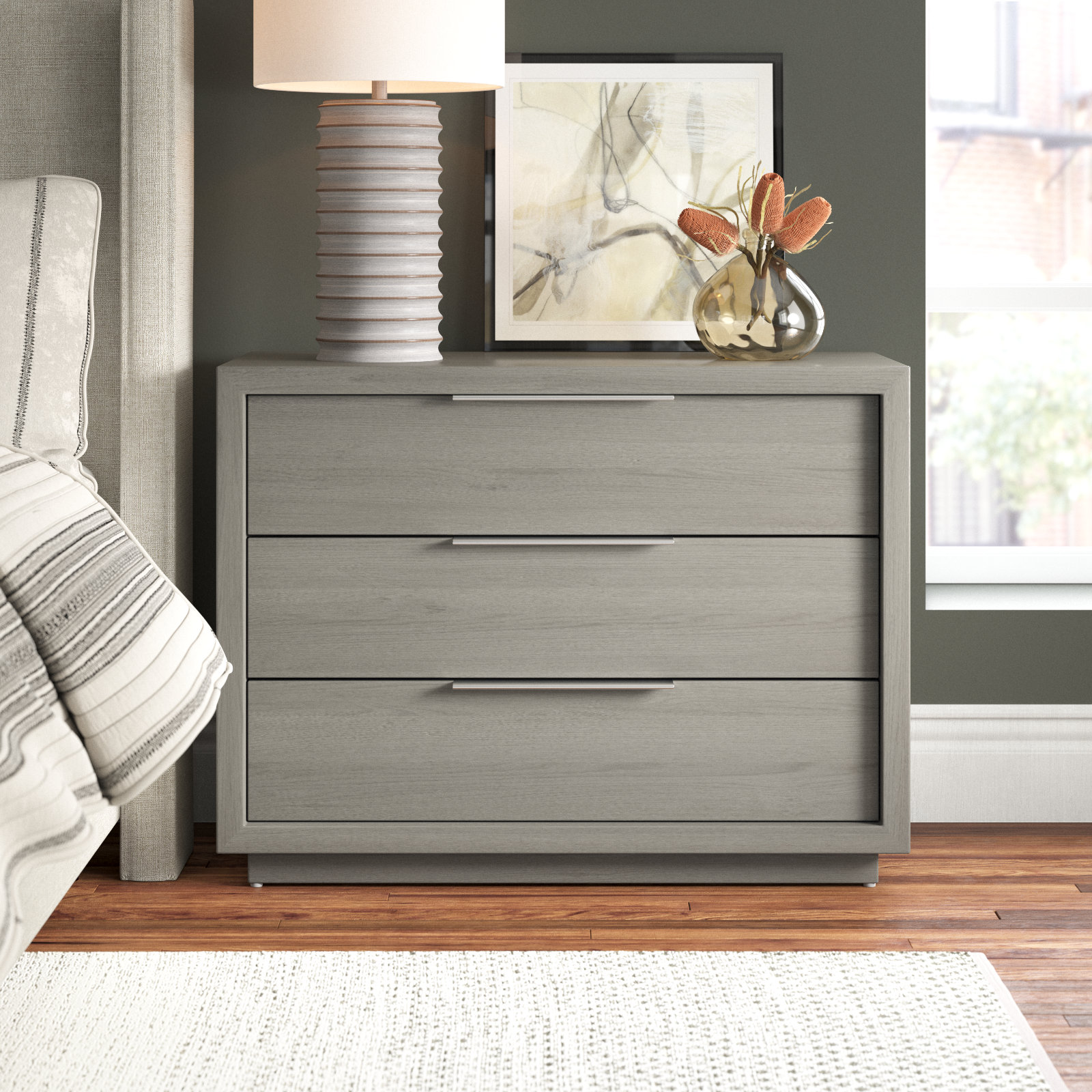 Eloise 3-Drawer Acacia Nightstand, Mineral