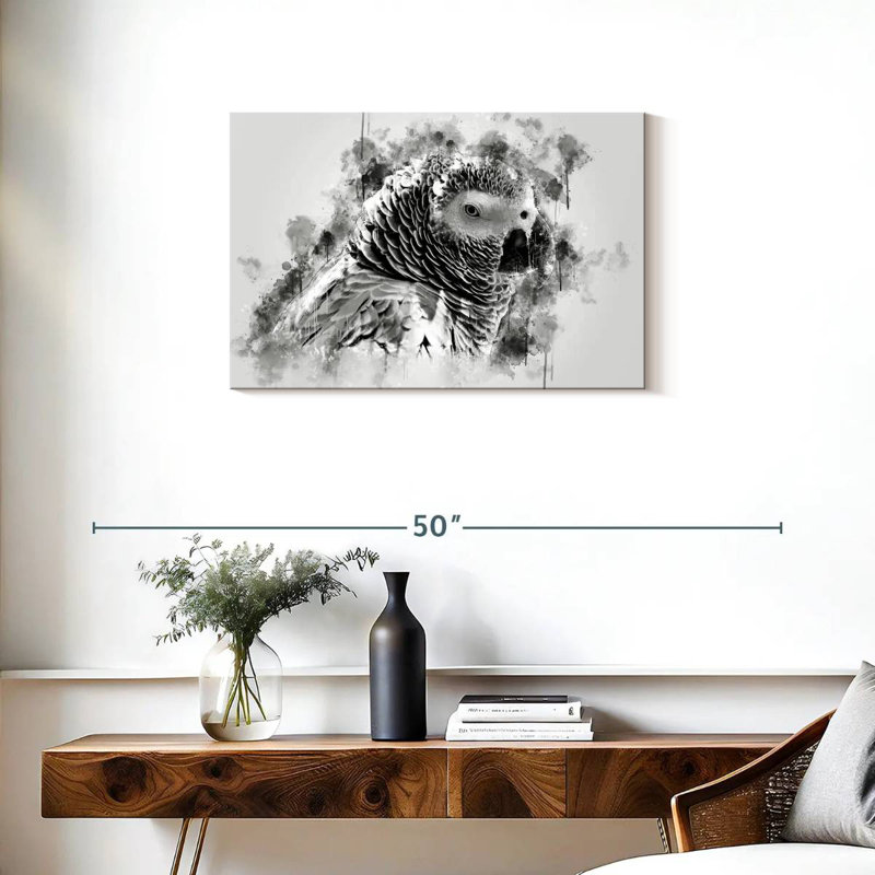 Brampt perroquet gris d'Afrique noir et blanc, H 20 po x l 30 po