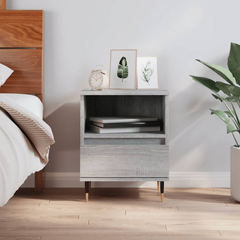 Mushaim 40cm W Manufactured Wood Bedside Table, Set of 2, Grey Sonoma