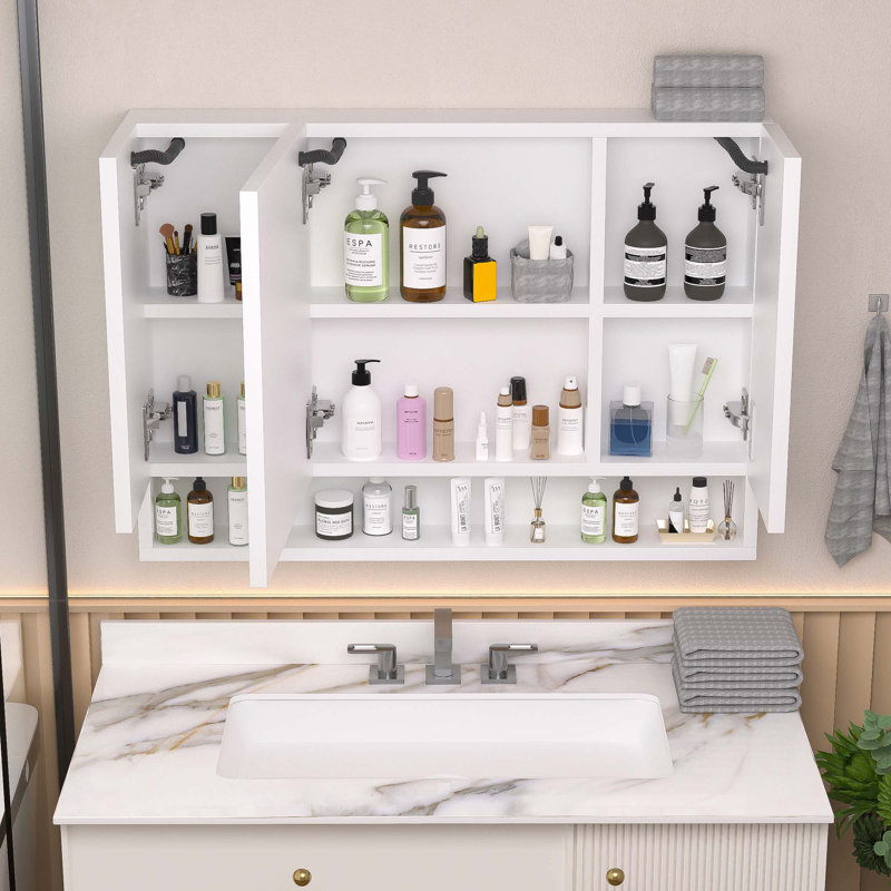 Armoires de salle de bain modernes en aluminium 39 po x 28 po, armoires à pharmacie avec miroirs et lumières DEL, armoire de rangement de salle de bain avec compartiments de rangement à plusieurs niveaux