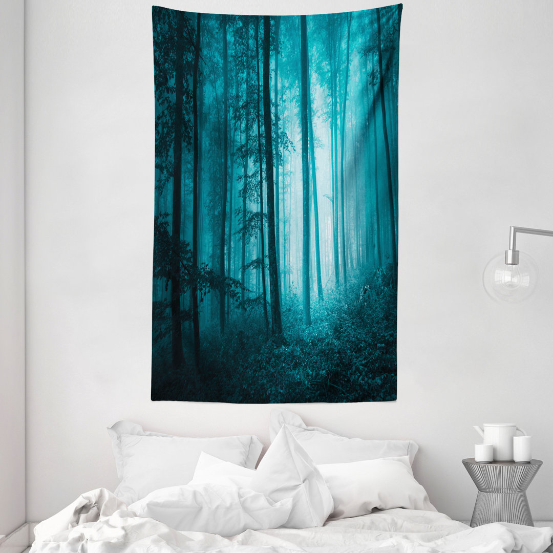 Wandteppich, Foggy Dark Country Wald, Teal, Teal