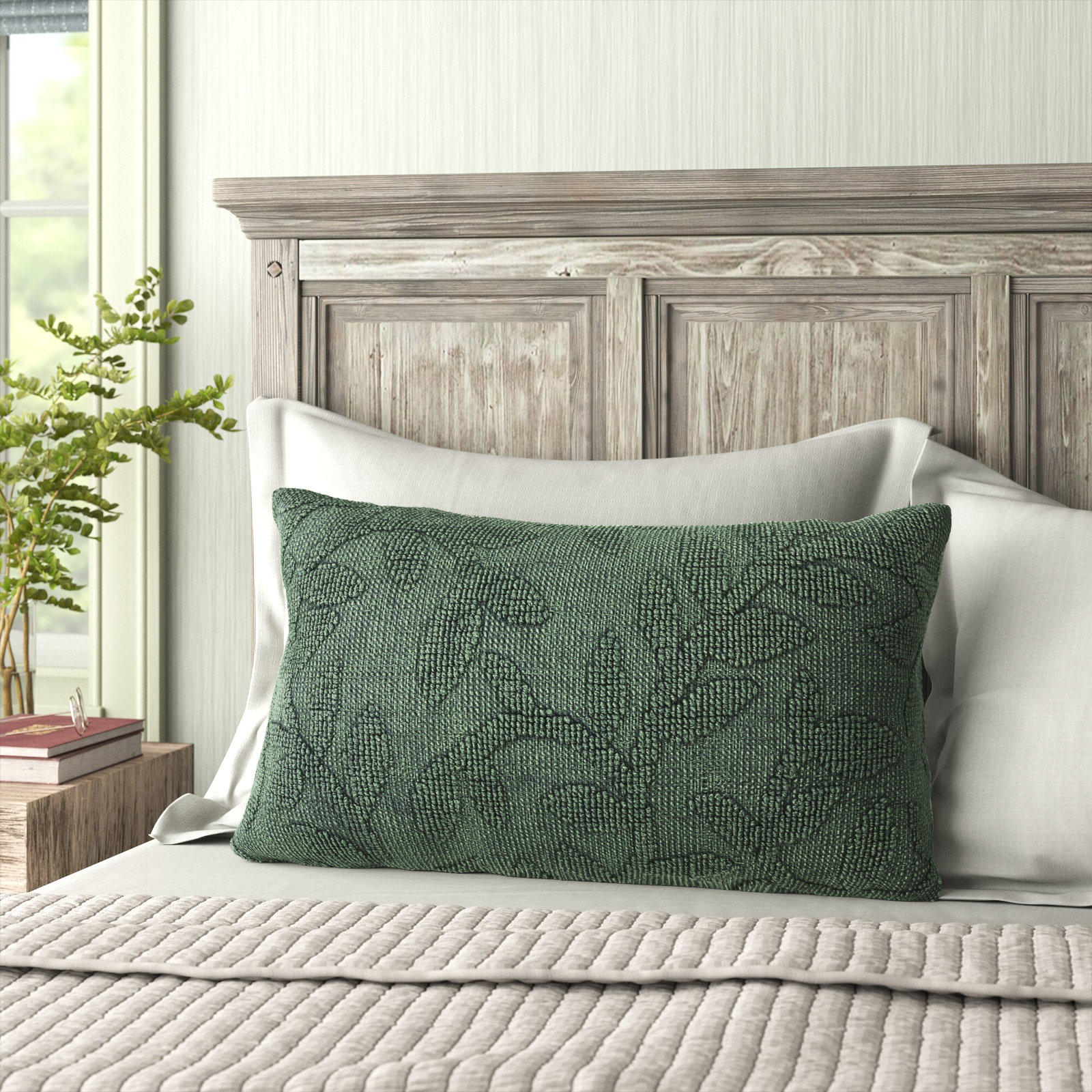 Bess Floral Lumbar Throw Pillow, Green
