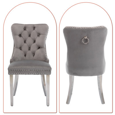 Chaise parsons capitonnée Jetzibe en velours capitonné avec garniture cloutée