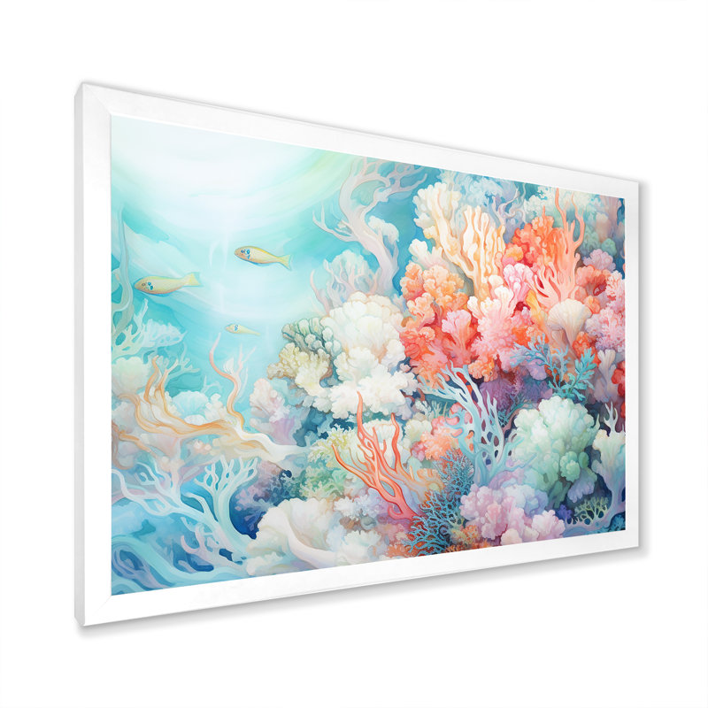 Underwater Coral Symphony Ii I - Coastal Coral Under Water Large, art mural, H 12 po x l 20 po x P 1 po, Cadre blanc