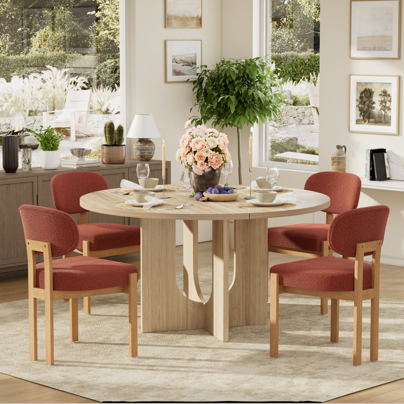 Ensemble de salle à manger Farmhouse, Une table et quatre chaises, Brun, Orange