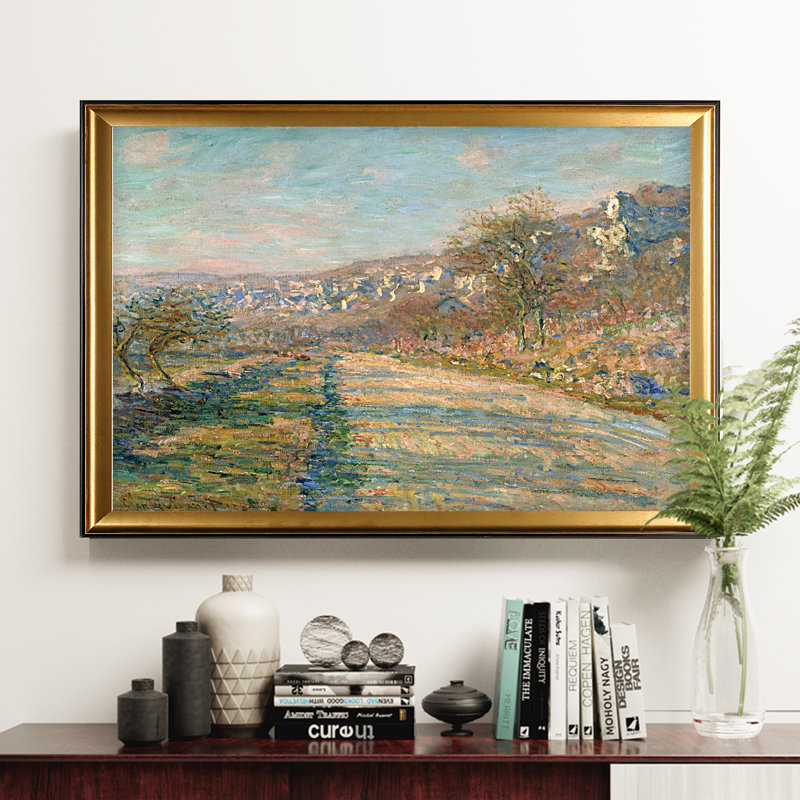 « parc monceau, paris », reproduction de peinture à l’huile sur toile tendue encadrée, H 27 po x l 39 po, Doré