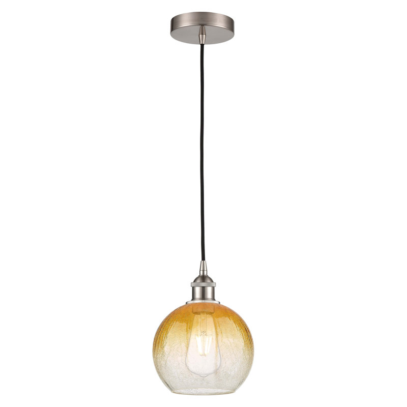Edison - Brookhaven Globe - Mini luminaire suspendu à cordon 8 po 1 lumière, Ambre, Brushed Satin Nickel