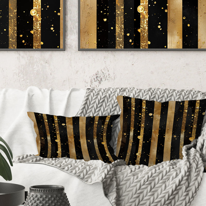 Coussin décoratif Sparkling Stripes - Glam, H 18 po x H 18 po, Noir et or