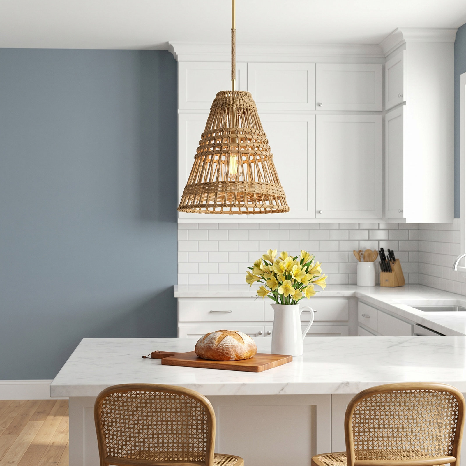 Lumini Single Light Natural Rattan Dimmable Pendant