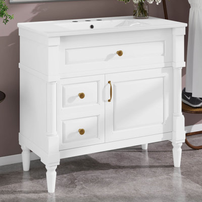 36" Bathroom Vanity With Sink Combo,Tip-Out Drawer, Soft-Closing Door, Solid Wood & MDF, Tip-Out Drawers & Adjustable Shelf