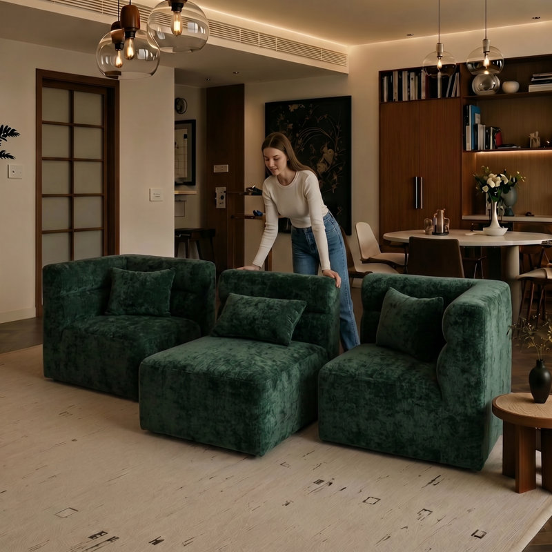 Canapé modulaire sans accoudoirs de 23,62 po, sans assemblage requis, avec nuage à assise profonde, canapé moderne sans os dans une boîte pour le salon, appartement, vert turquoise profond