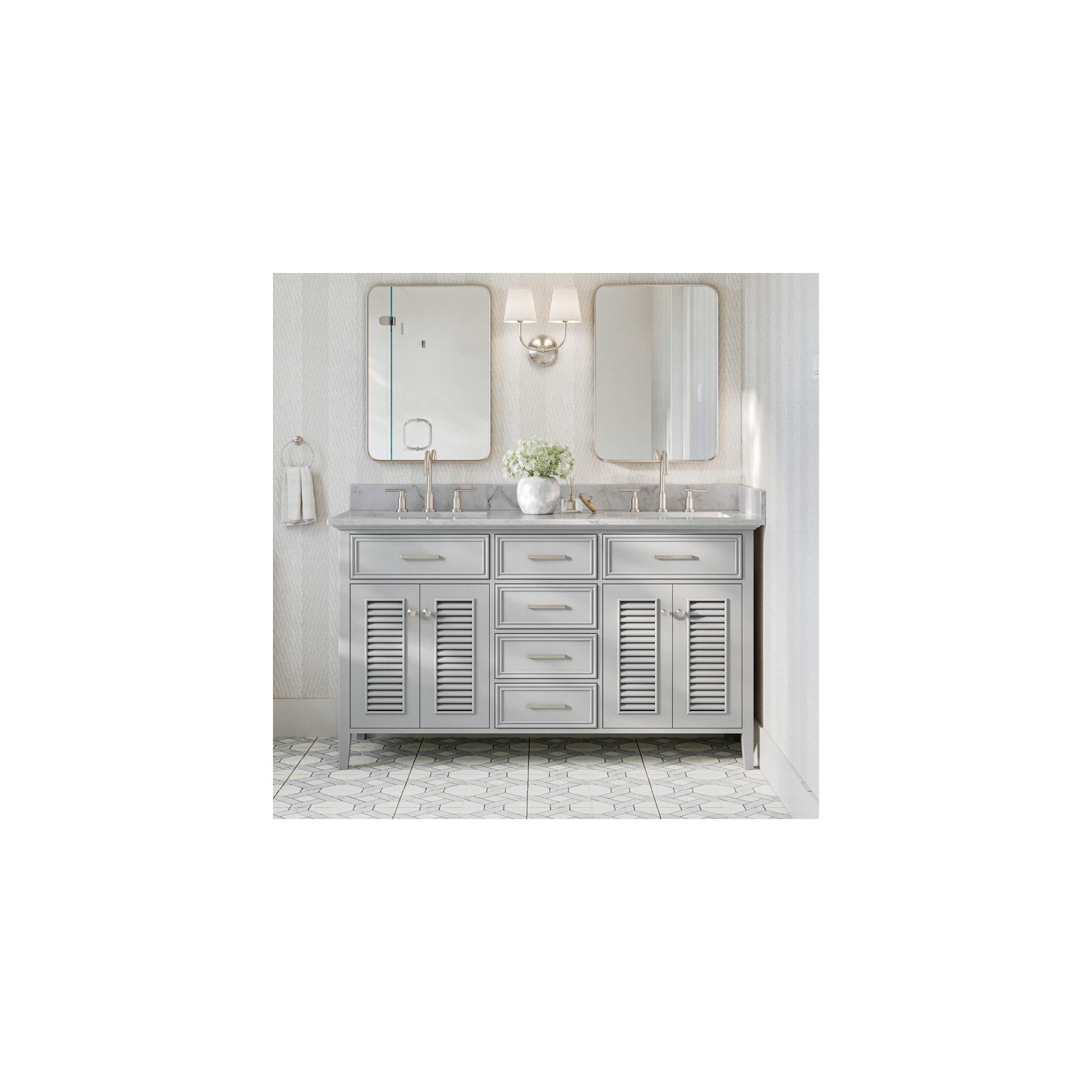 73'' Double Bathroom Vanity, Gray, 61", Rectangular