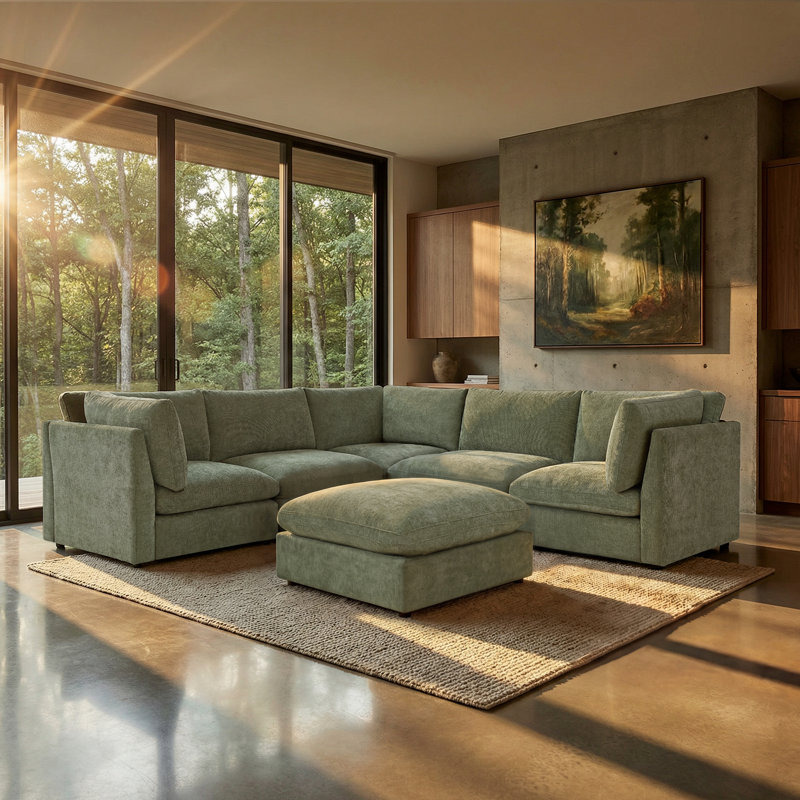 Canapé modulaire rembourré en L 6 pièces avec repose-pieds de rangement Everly Everly, Vert