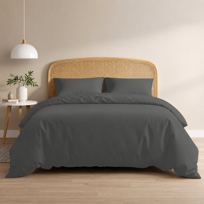 Microfibre Solid Colour Duvet Cover Set, Charcoal, King