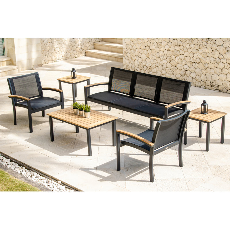 SoHo 40" Rectangle Teak Aluminum Outdoor Coffee Table, Black