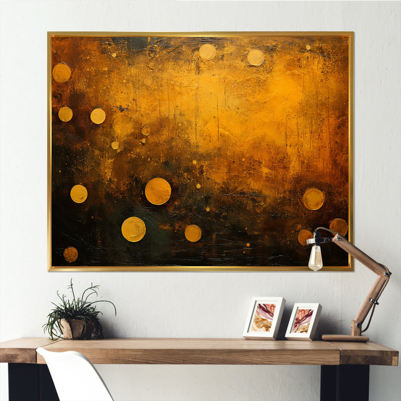 Amber Asteroids Solar System Space - Our Solar System, impression sur toile, Cadre flottant doré, H 16 po x l 32 po x P 1 po