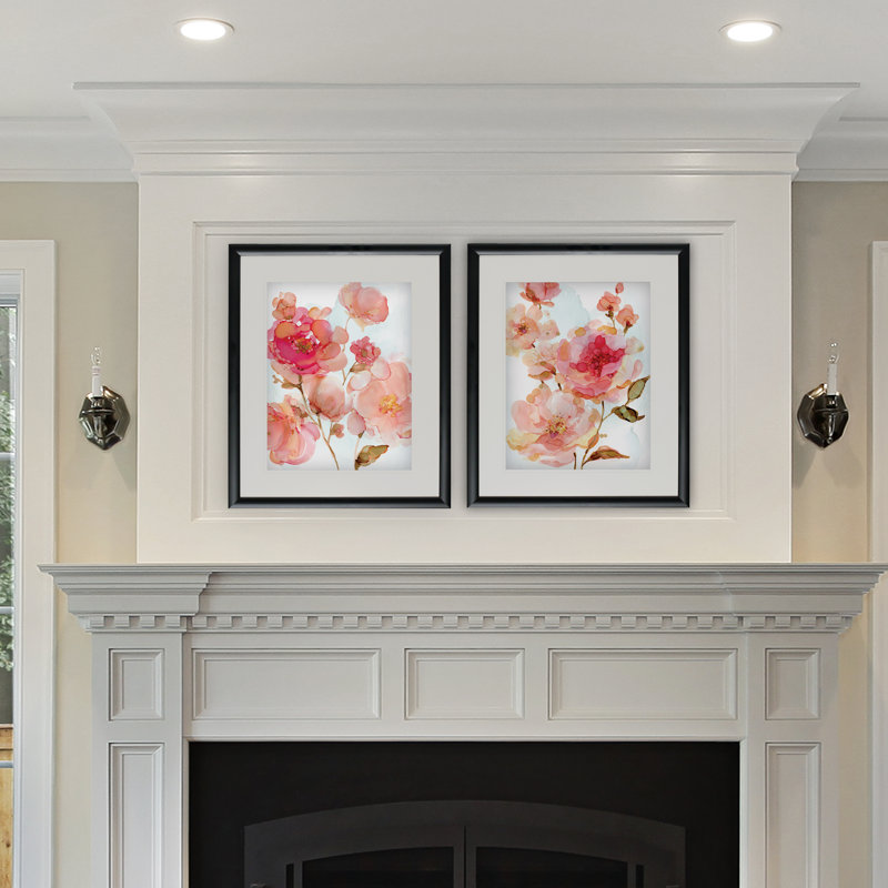 " Vivid Peonies " 2 - Pieces Painting Print, Black Framed