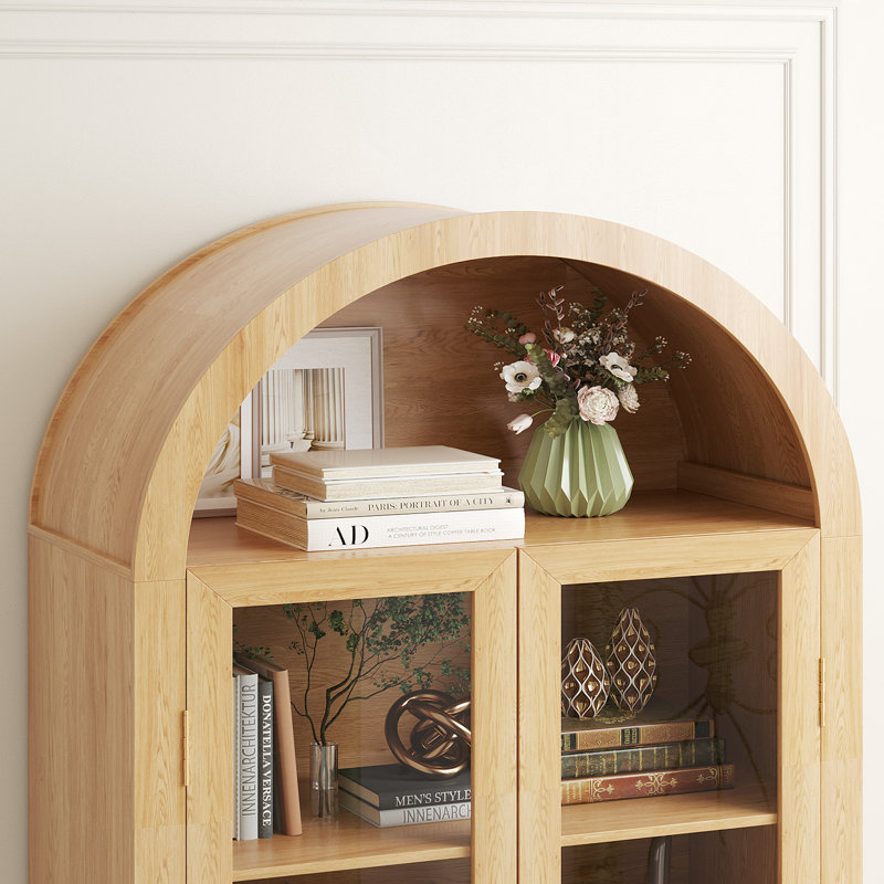 5-Tier 71'' H Freestanding Arch Display Cabinet With 3-Color Light Modes And Motion Sensor, Wood