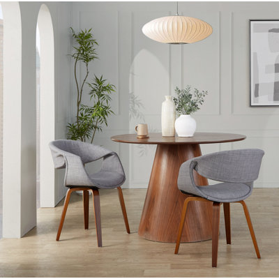 Chaise rembourrée en bois de noyer et tissu gris - ensemble de 2