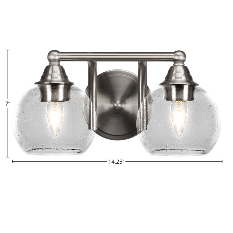 Barre d'éclairage de salle de bain 2 lumières Michell, Nickel brossé, Bulle transparente