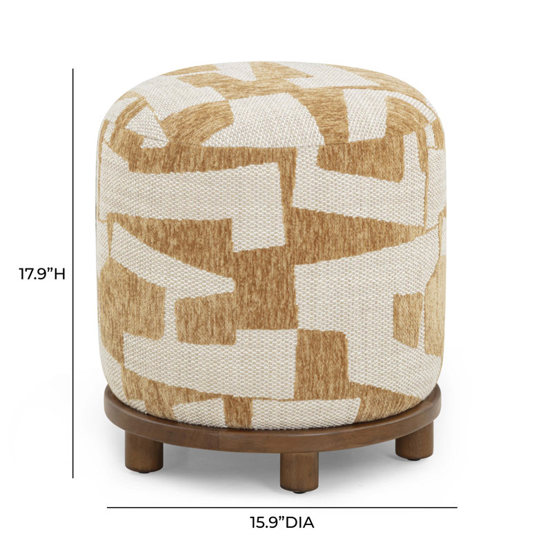 Repose-pieds en jacquard Bisou Curry, Jaune / Blanc