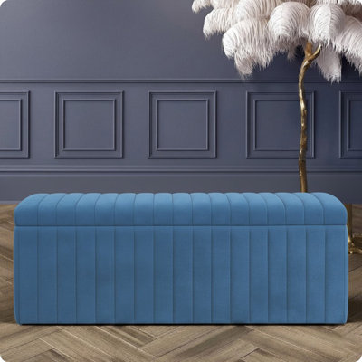 Lux Striped Wide Velvet Rectangle Solid Color Standard Ottoman Box with Storage