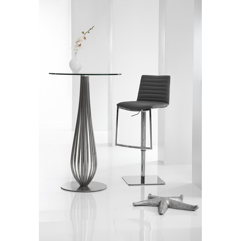 Upholstered Adjustable Height Counter Stool with Metal Frame, Dark Gray