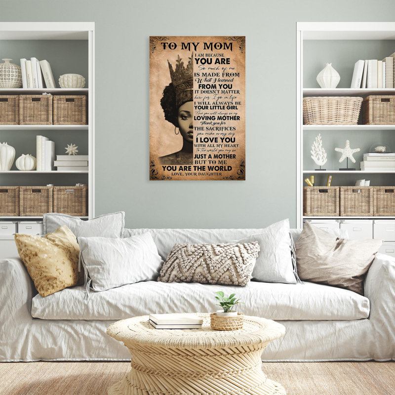«To My Mom Love Your Daughter», art textuel sur toile, H 20 po x l 16 po x P 1,25 po