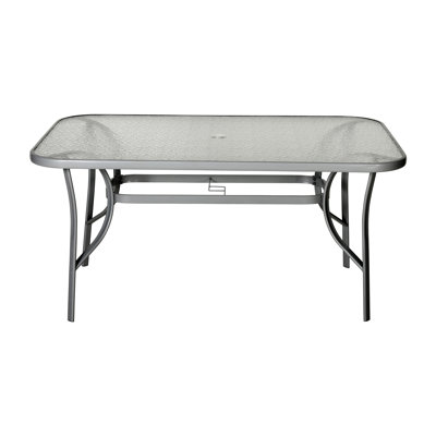 Niagara Commercial Tempered Glass and Steel Patio Table with Umbrella Hole