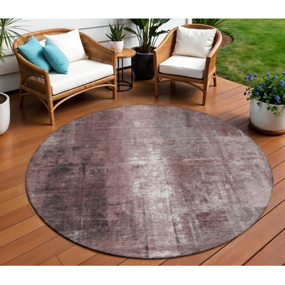 8' Blush And Ivory Round Abstract Washable Indoor Outdoor Area Rug