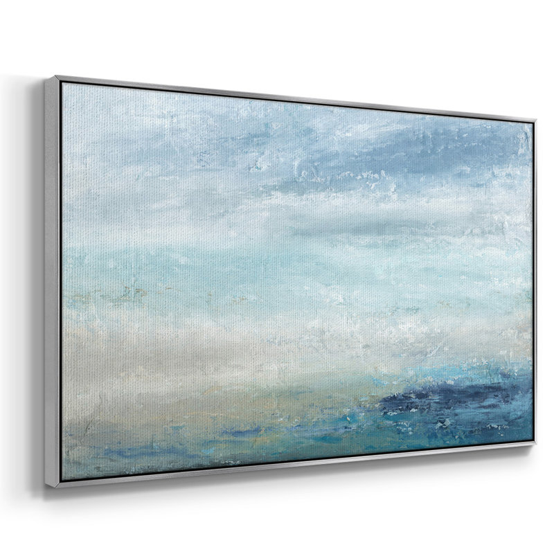 «Coming Ashore», peinture sur toile encadrée, H 27 po x l 41 po x P 2 po, Encadrement argenté