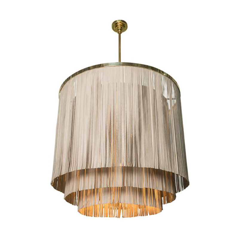 Fringe Leather Chandelier w/ Solid Accents, Brass, 30" H x 26" W x 26" D, 4