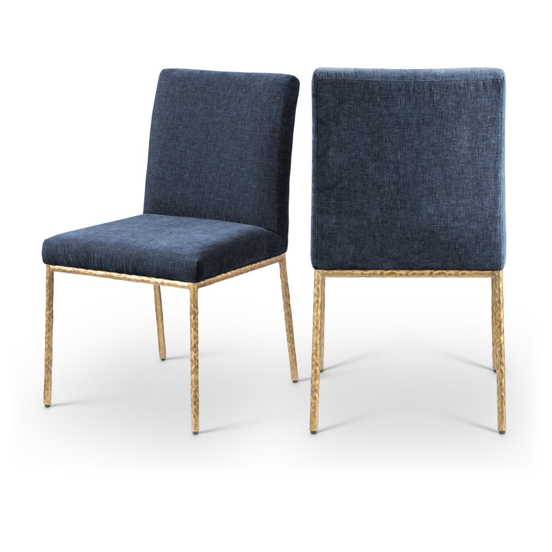 Chaise d'appoint en chenille Reeves, Tissu chenille bleu marine, Laiton brossé