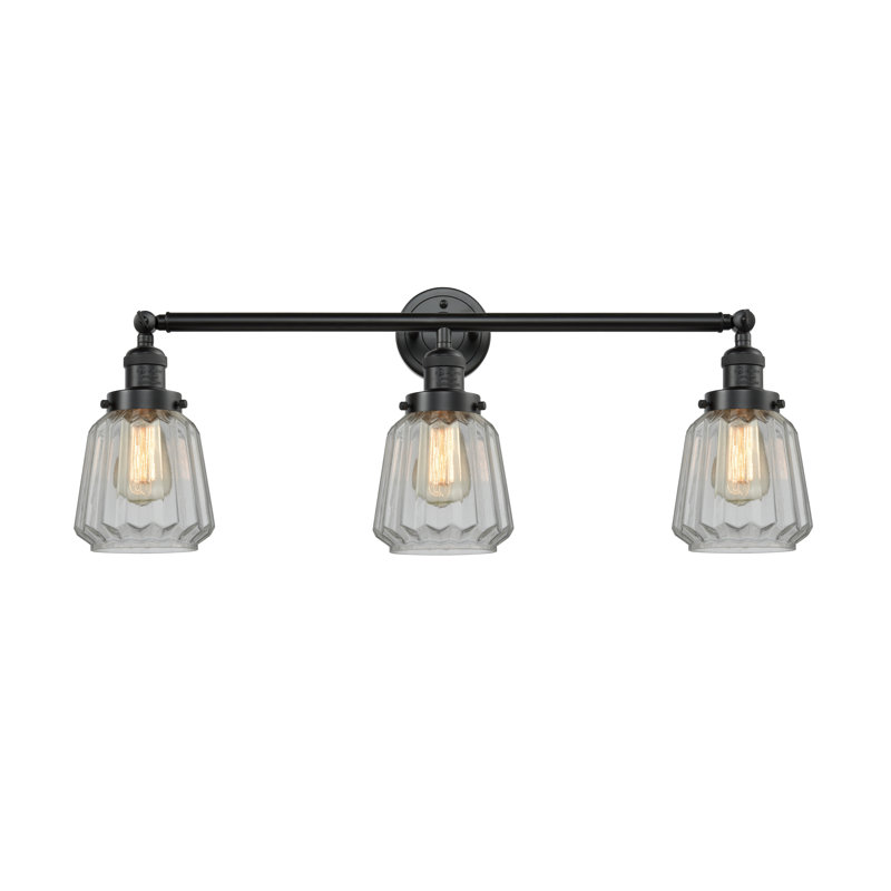 Éclairage pour salle de bain 3 lumières Vinson, Transparent, Ampoule incandescente rétro de 60 watts, Bronze huilé