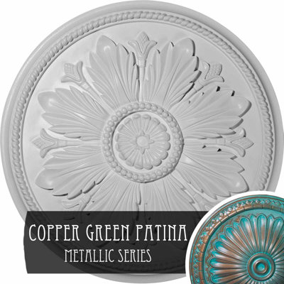 Endurathane Kaya Ceiling Medallion, 23 5/8"OD x 1 1/2"P (Fits Canopies up to 5 1/4"), Hand-Painted Copper Green Patina Finish