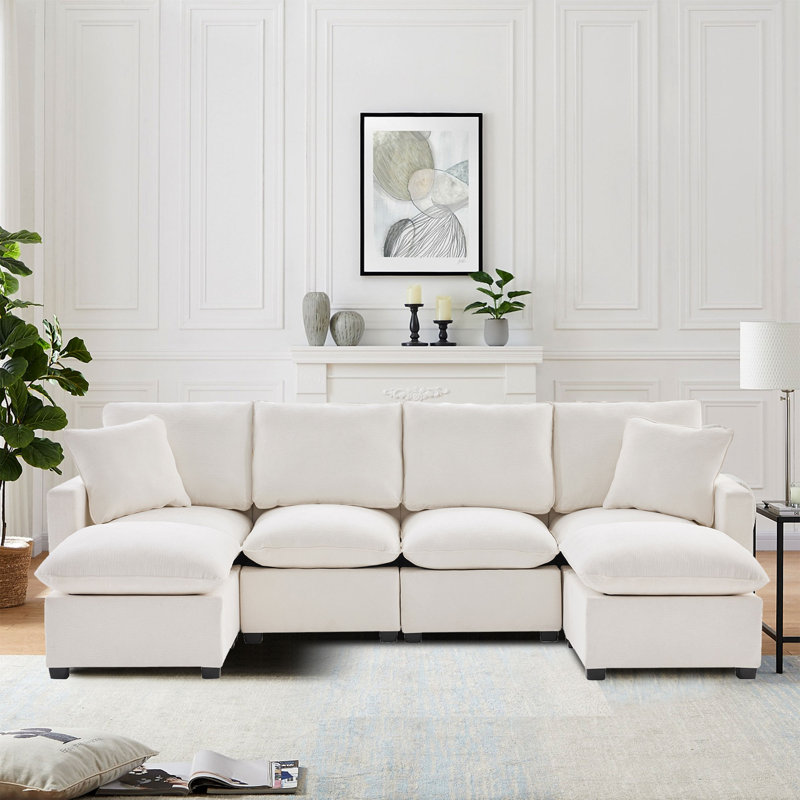 Canapé modulaire rembourré 6 pièces Avior, Chenille blanche
