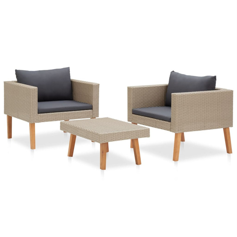 Liutulf 3 Piece Lounge Chair with Cushions, Black, Beige