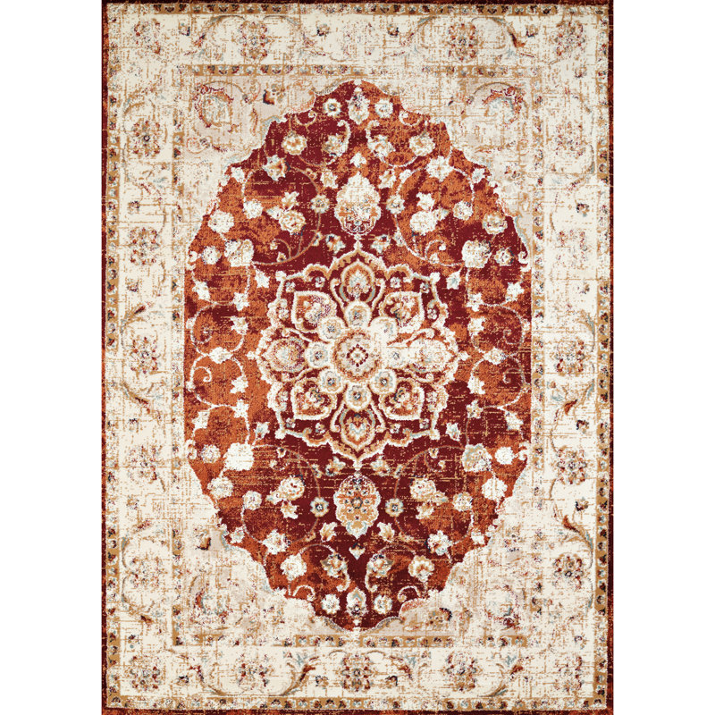 Tapis crème Randolph Medallion, Tapis de couloir de 1 pi 1 po x 7 pi 2 po