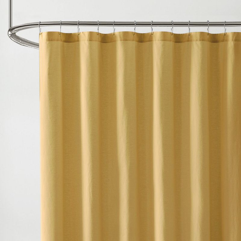 Ebern Designs Solid Cotton Percale Shower Curtain, Mustard Yellow