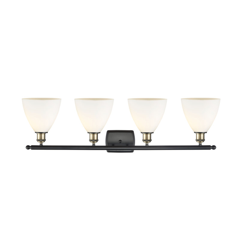 Éclairage pour meuble-lavabo 4 lumières Shauna, Blanc mat, Incandescente, Laiton antique noir