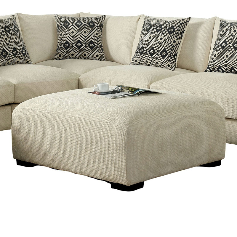 Chenille carrée contemporaine revêtue de beige avec couche de mousse à mémoire de forme et pieds fuselés en bois massif, largeur de 42 pouces de profondeur, 21 pouces de hauteur, configuration modulaire avec revêtement de style, couche supérieure, largeur