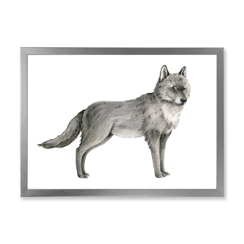 Portrait d'un loup I - reproduction sur toile, Toile argentée avec cadre d'angle fermé, H 16 po x l 32 po