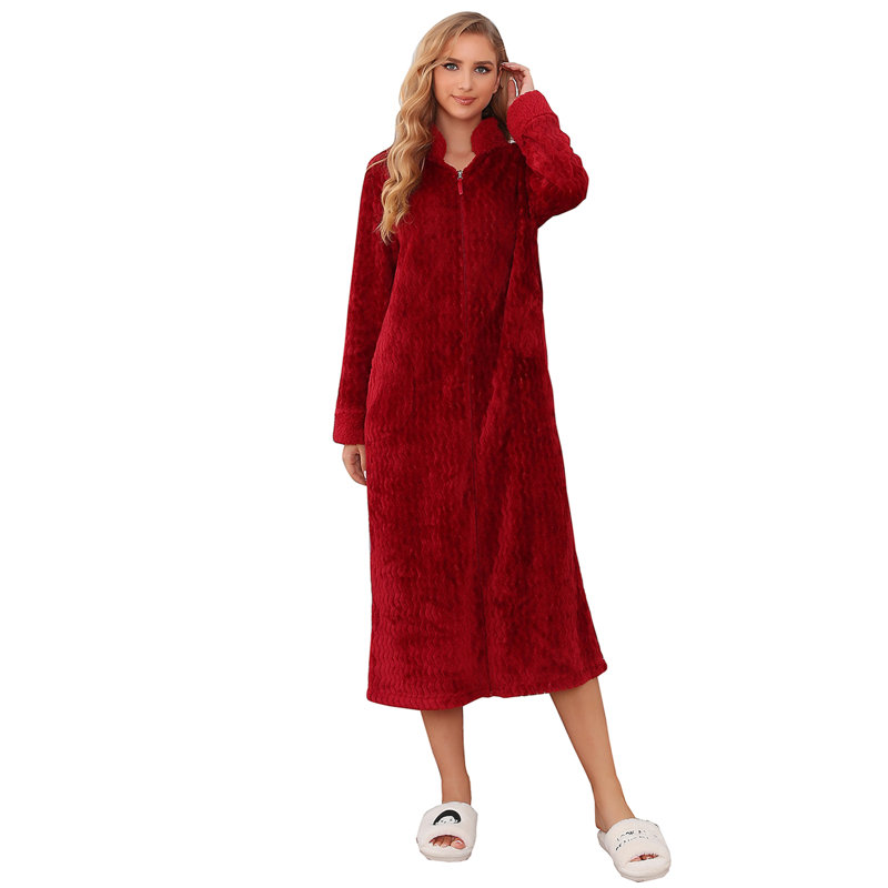 Peignoir à poches mi-mollet avec poches, 3XL, Rouge